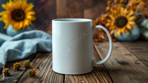 White Coffee Mug on Wooden Table