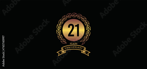 21st anniversary logo with gold, and black background