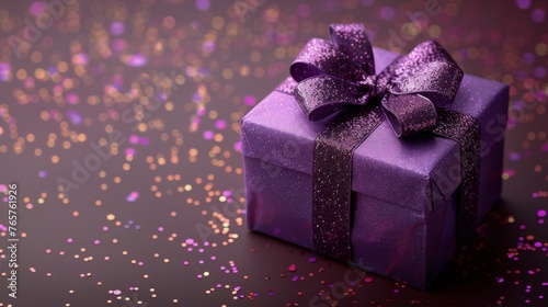 Close Up of Purple Wrapped Present © olegganko