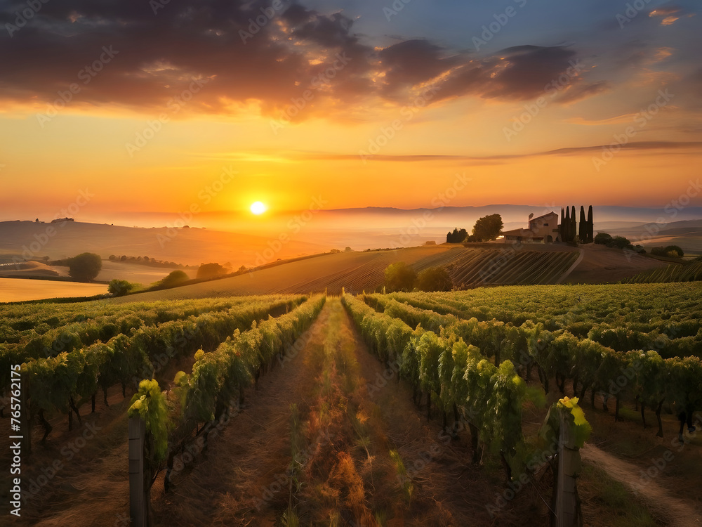 Fototapeta premium The sun is setting, spreading a warm orange glow