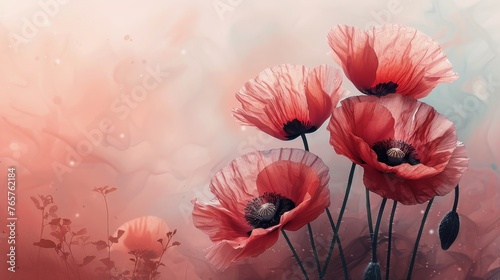Red Flowers Painting on White Background