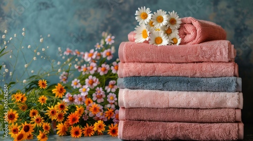 Stack of Towels With Daisies
