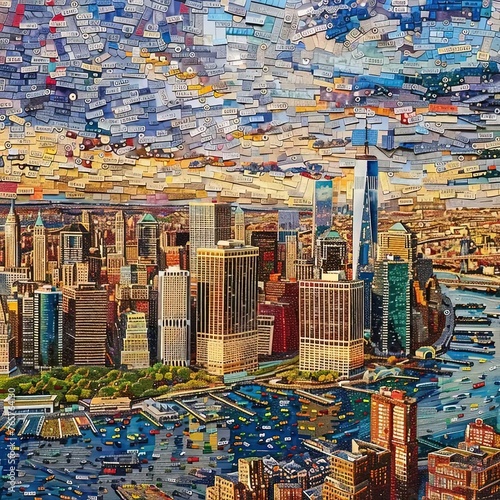 a painting of a city with a lot of buildings