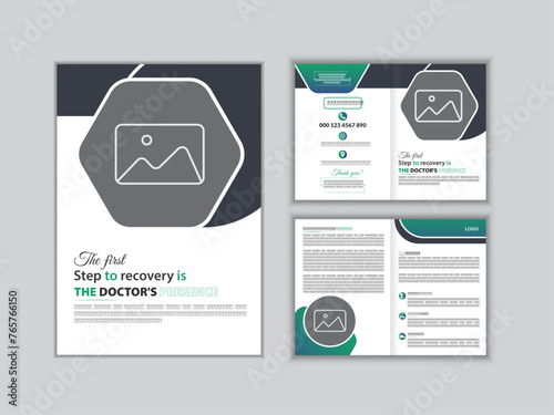 Clean, modern, minimalistic, and abstract corporate medical bi-fold brochure design template in A4 bi-fold template layout