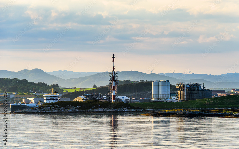 Industrial Zone over FjordSailing, Stavanger, Boknafjorden, Norway
