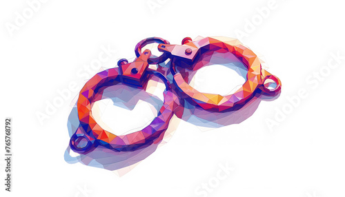 Colorful Lowpoly Handcuffs Isolated in White Background