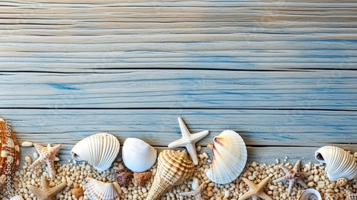 A beach scene with shells and a starfish. The shells are scattered around the starfish, creating a peaceful and relaxing atmosphere