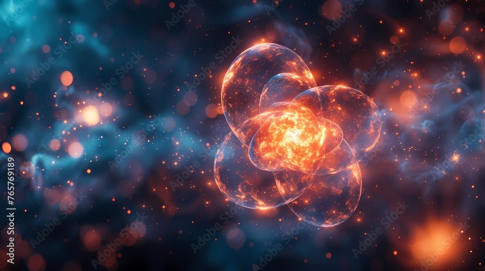 An abstract image of data atoms orbiting a central nucleus, illustrating the dynamic flow of information within a cloud-based database