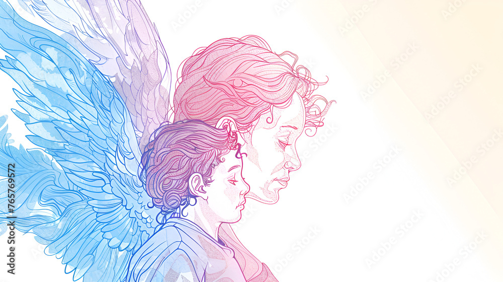 child and parent. International day of Pregnancy and infant loss remembrance day line art poster. Miscarriage and terminated pregnancy. Generative ai 