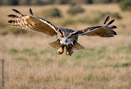 An Eagle Owl in flight