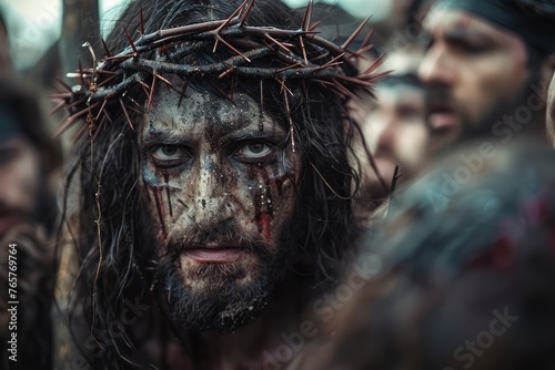 Jesus on the Via Dolorosa in Jerusalem: A Captivating Depiction of the Passion of Christ During Holy Week, Reflecting Deep Religious and Historical Significance generative ai © Mina Nida
