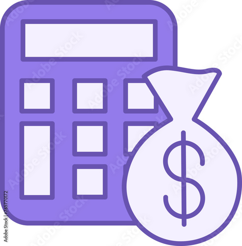 Colored Tax Calculator Icon. Vector Icon of Calculator and Money Bag. Tax Payments. Accounting Concept
