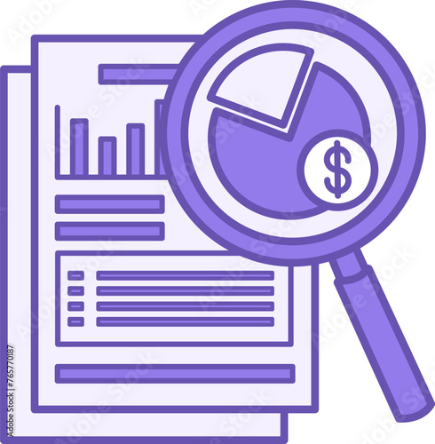 Financial Audit Color Icon. Vector Icon of Financial Chart in Magnifying Glass and Accounting Documents. Business and Finance. Accounting Concept