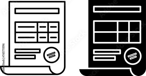 Invoice icons. Black and White Vector Invoice Icons for Services Rendered. Payment and Billing Accounts, Signature of Business or Financial Transactions. Accounting Concept
