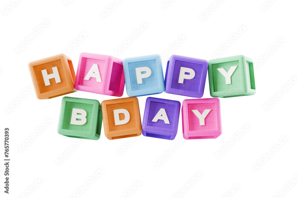 happy bday in colourful building block cubes on transparent background happy bday in colourful building block cubes on transparent background
