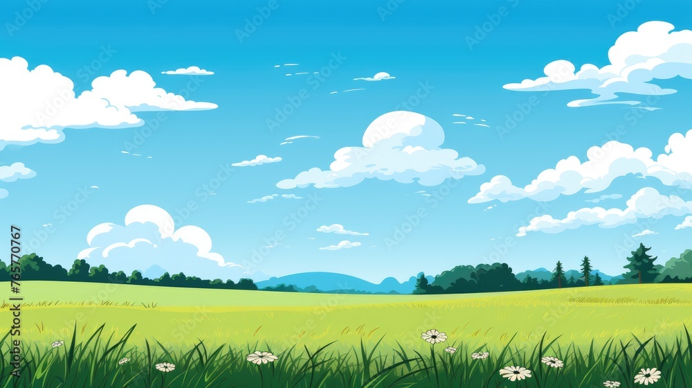 Obraz premium Illustration of a road in a field with mountain and clouds. A mountain with road and blue sky. mountain Landscape with Blue Sky. landscape with mountains with blue sky clouds wallpaper.