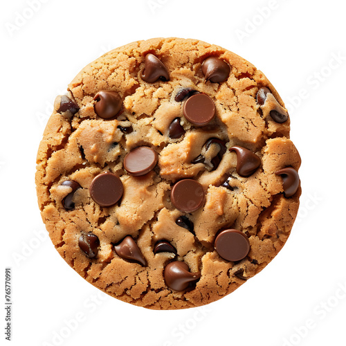 Chocolate chip cookie isolated on white and transparent background 