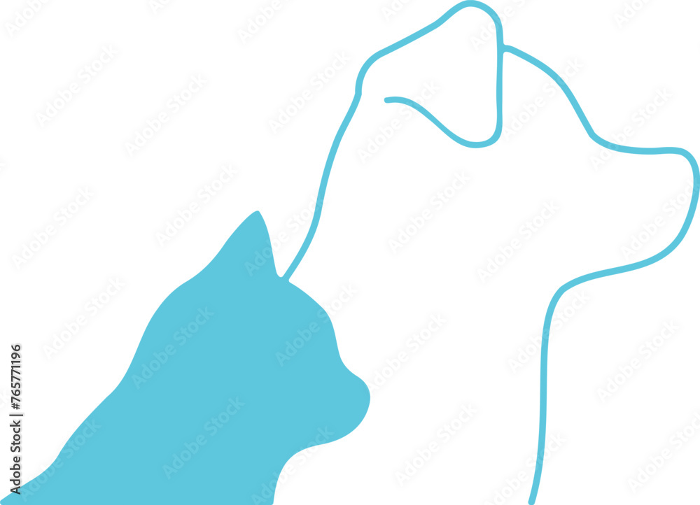 Simple and adorable bust silhouettes of a dog and a cat in side view Simple and adorable bust silhouettes of a dog and a cat in side view