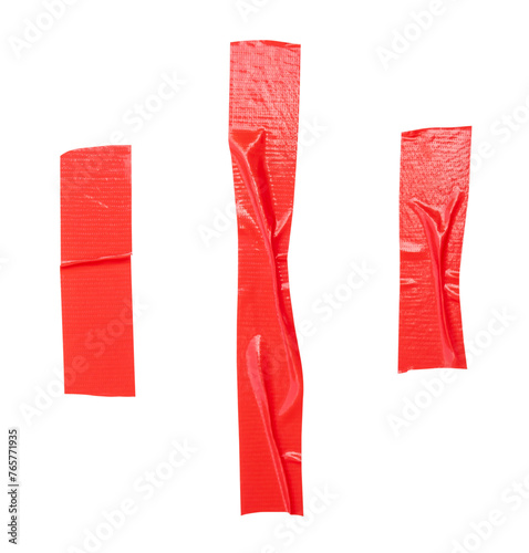 Top view set of red adhesive vinyl tape or cloth tape in stripes isolated with clipping path in png file format