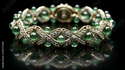 Celtic Natural Green Emeralds and Diamonds Halo Bracelet