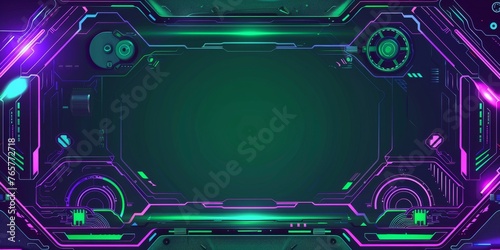 Abstract Future Digital Violet, Neon Green and Black Style Vector Illustration Border Banner Art Background with Empty Copy Space created with Generative AI Technology
