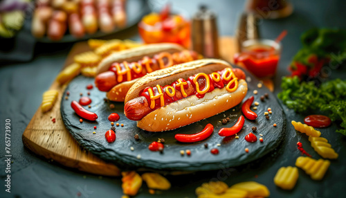 Hot dog on the board photo