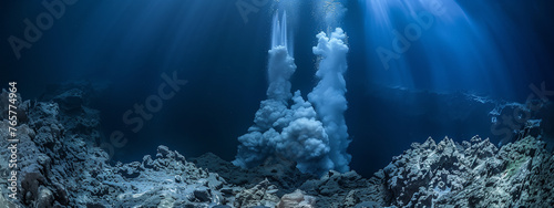 Erupting Underwater Volcano with Rising Ash Plume
