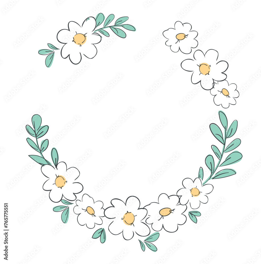 Hand drawn floral frame, flowers vector illustration