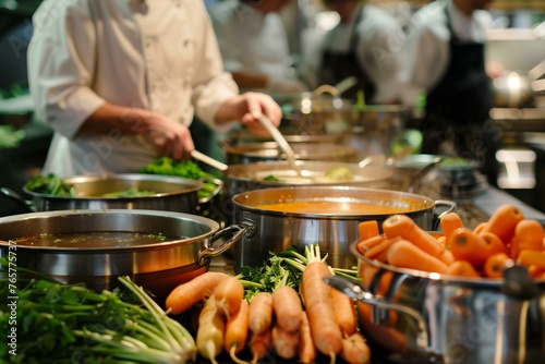 Chefs Preparing Sustainable Meals in a Busy Kitchen