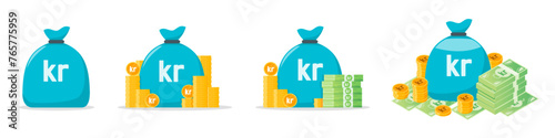 Krona or Krone Money Bag Icon Set
