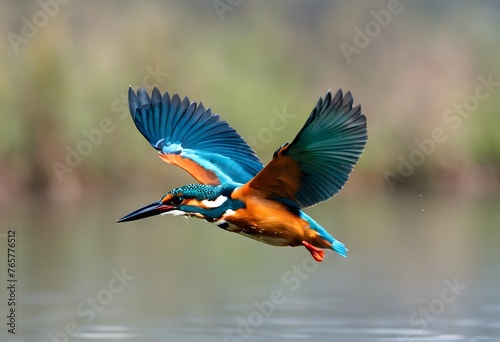 A Kingfisher in flight over water