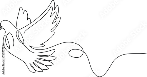 Dove in one continuous line drawing. One line Religion, Peace concept. Outline earth globe. Vector illustration