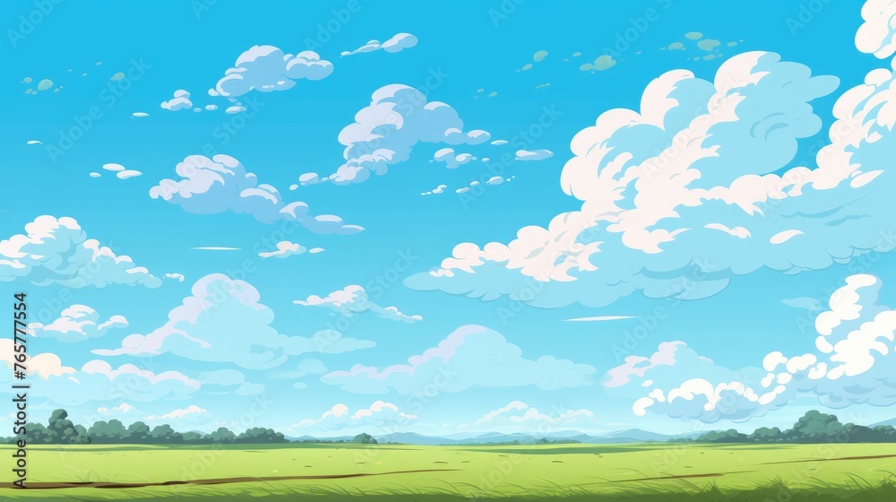 Grass Field landscape with blue sky and white cloud. Blue sky clouds sunny day wallpaper. Cartoon illustration of a Grass Field with blue sky in Summer. green field in a day. Grass Field landscape with blue sky and white cloud. Blue sky clouds sunny day wallpaper. Cartoon illustration of a Grass Field with blue sky in Summer. green field in a day.