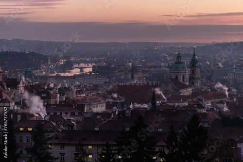 Early morning aerial view of Prague  Czech Republic