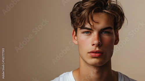 copy space, stockphoto, very handsome caucasian male model, boy-ish handsome look, 20 years old, well athletic build. Very attractive well build photo model. Handsome attractive sporty caucasian young
