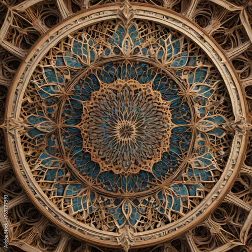 Detail of Mosque Ceiling in European City with Zodiac and Astronomical Patterns
