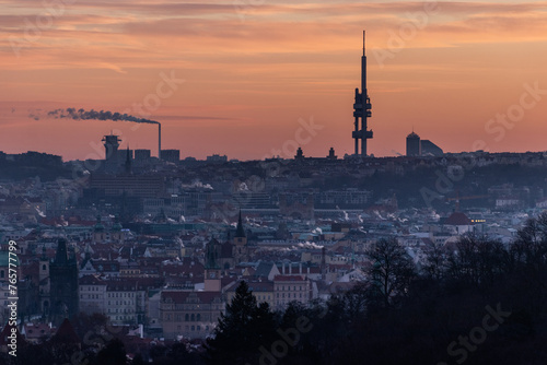Early morning view of Prague skyline, Czech Republic