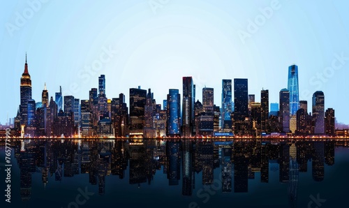 panoramic night city skyline isolated without background  Generative AI