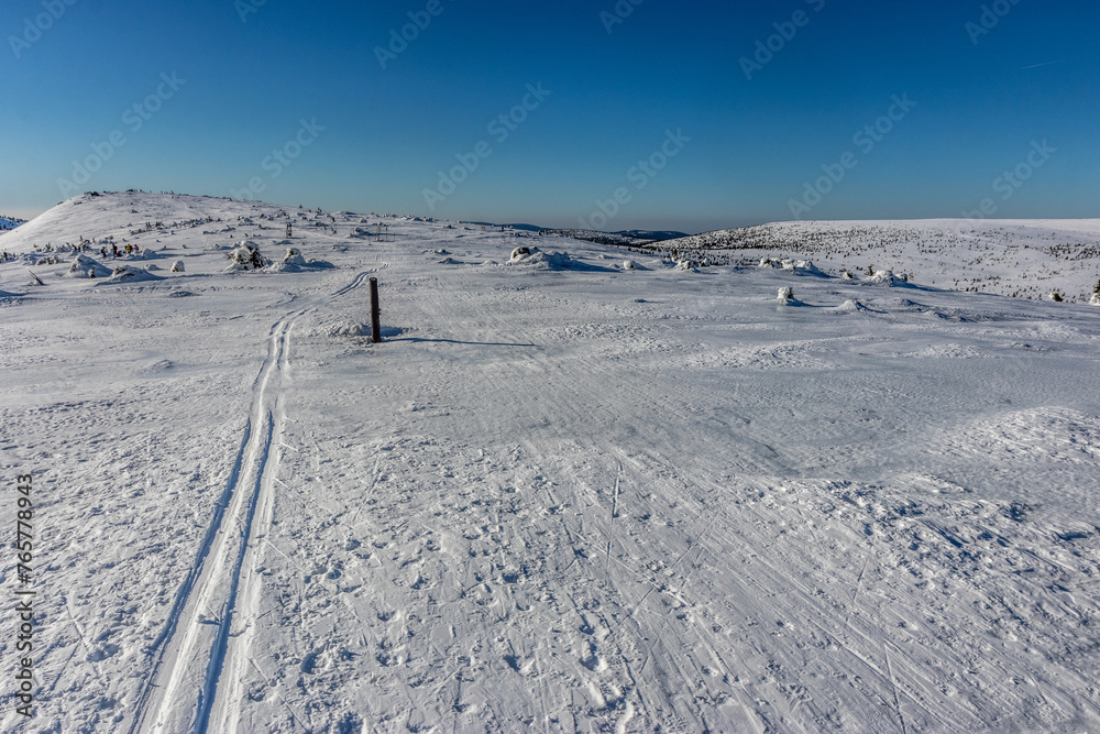 Ski track in Krkonose (Giant) mountains, Czech Republic.