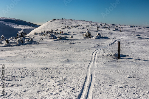 Ski track in Krkonose (Giant) mountains, Czech Republic.