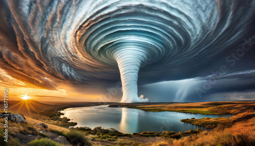 Tornado, cyklon. Abstrakcyjny krajobraz surrealistyczny. Abstrakcyjne tło