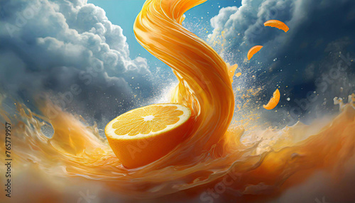 Owocowe tornado. Abstrakcyjne tło pomarańczowe © Iwona