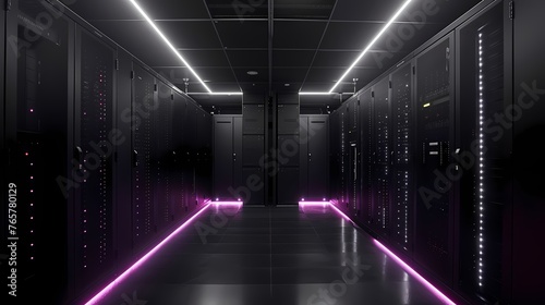 Asleek, metallic server rack emitting a soft glow in a dimly lit server room, showcasing the infrastructure behind the cloud-based data storage platform