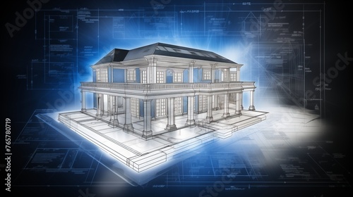 Generate a detailed and precise image of an architecture house plan blueprint, highlighting the intricate layout, dimensions, and architectural elements 