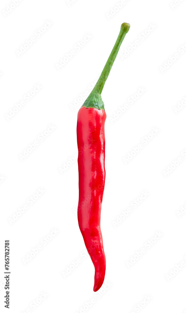 Front view of single fresh red chili pepper isolated with clipping path in png file format Front view of single fresh red chili pepper isolated with clipping path in png file format
