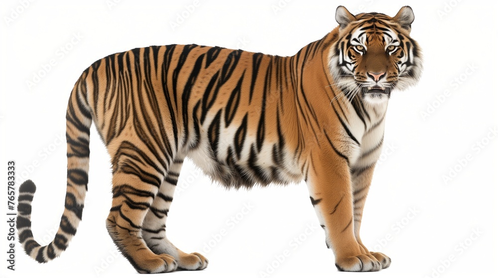Generate a powerful image of a majestic tiger against a pristine white background 