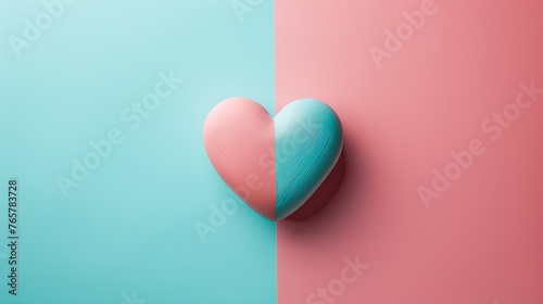 pink and green heart shape on two two-tone background