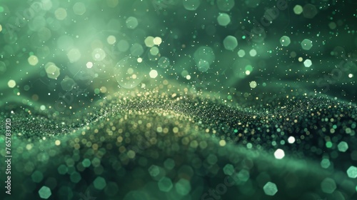 Abstract blurry glittering green particles 