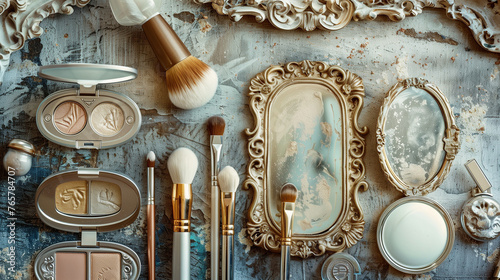 vintage makeup toolt and mirror photo