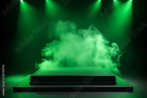 green podium for displaying product with smokes 